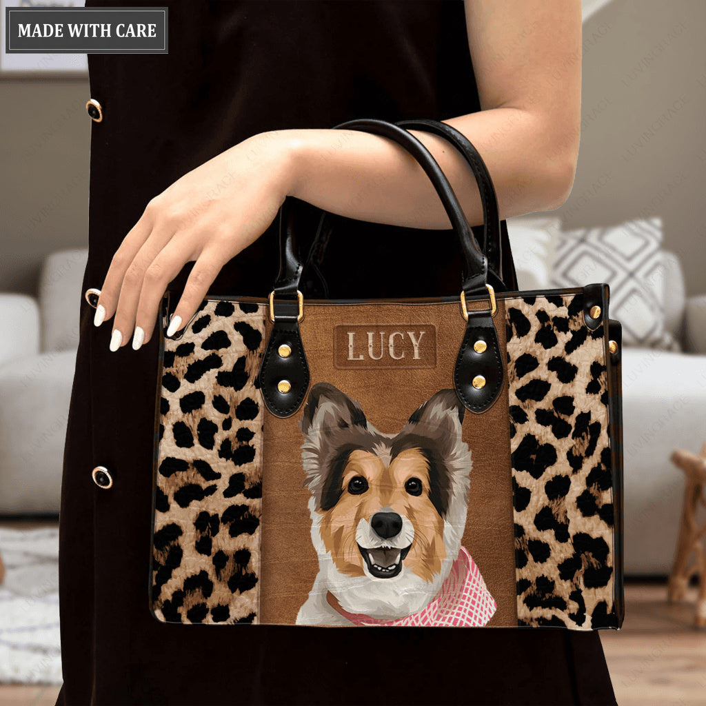 Vintage Cheetah Leather Texture Pet Digital Painting Portrait - Personalized Custom Leather Bag