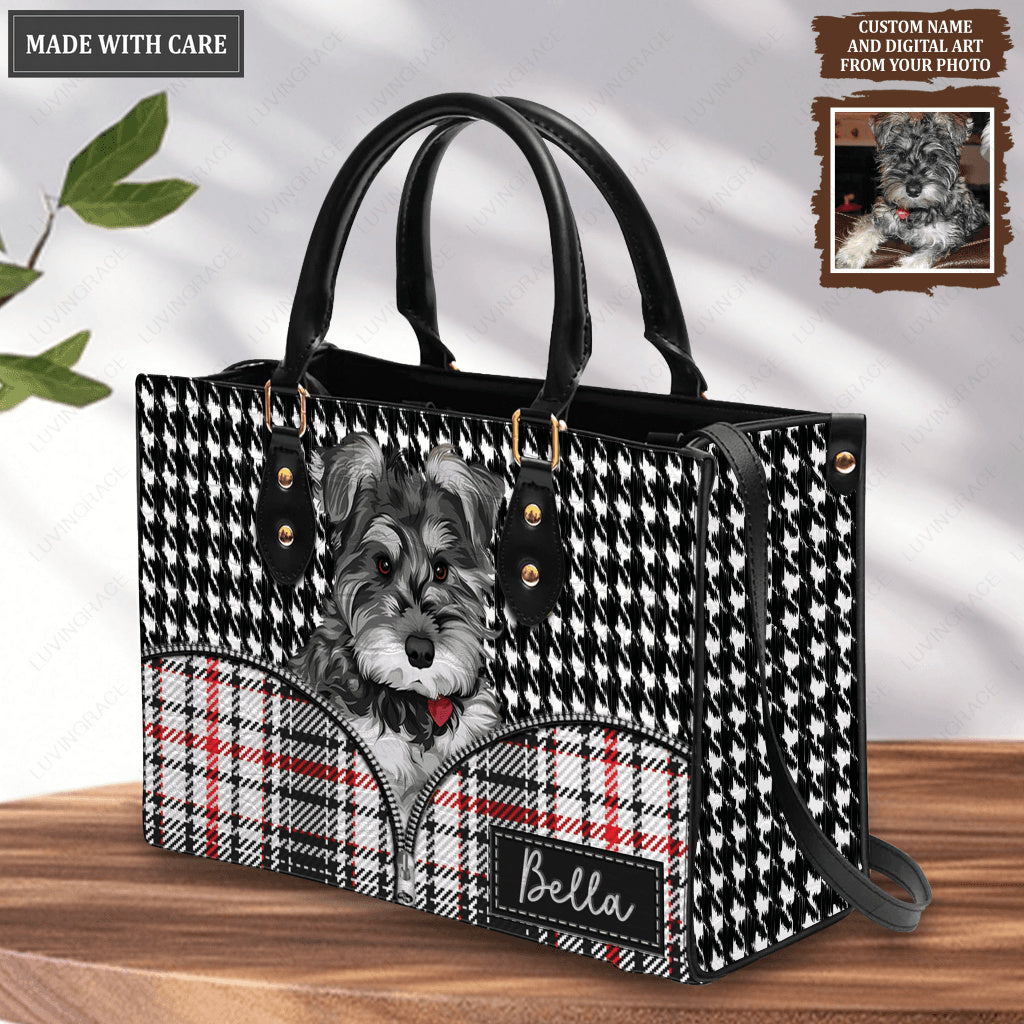 Zipper Plaid Mix Pet Digital Painting Portrait - Personalized Custom Leather Bag