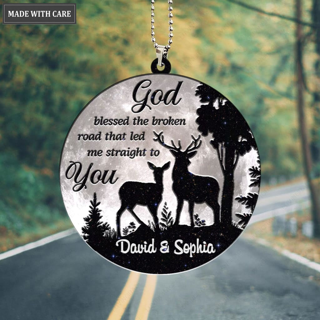 Printfamily M111 Deer Couple God Blessed Personalized Ornament