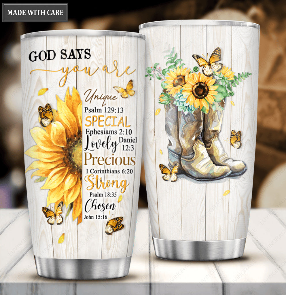 Sunflower Boots God Says Personalized Tumbler