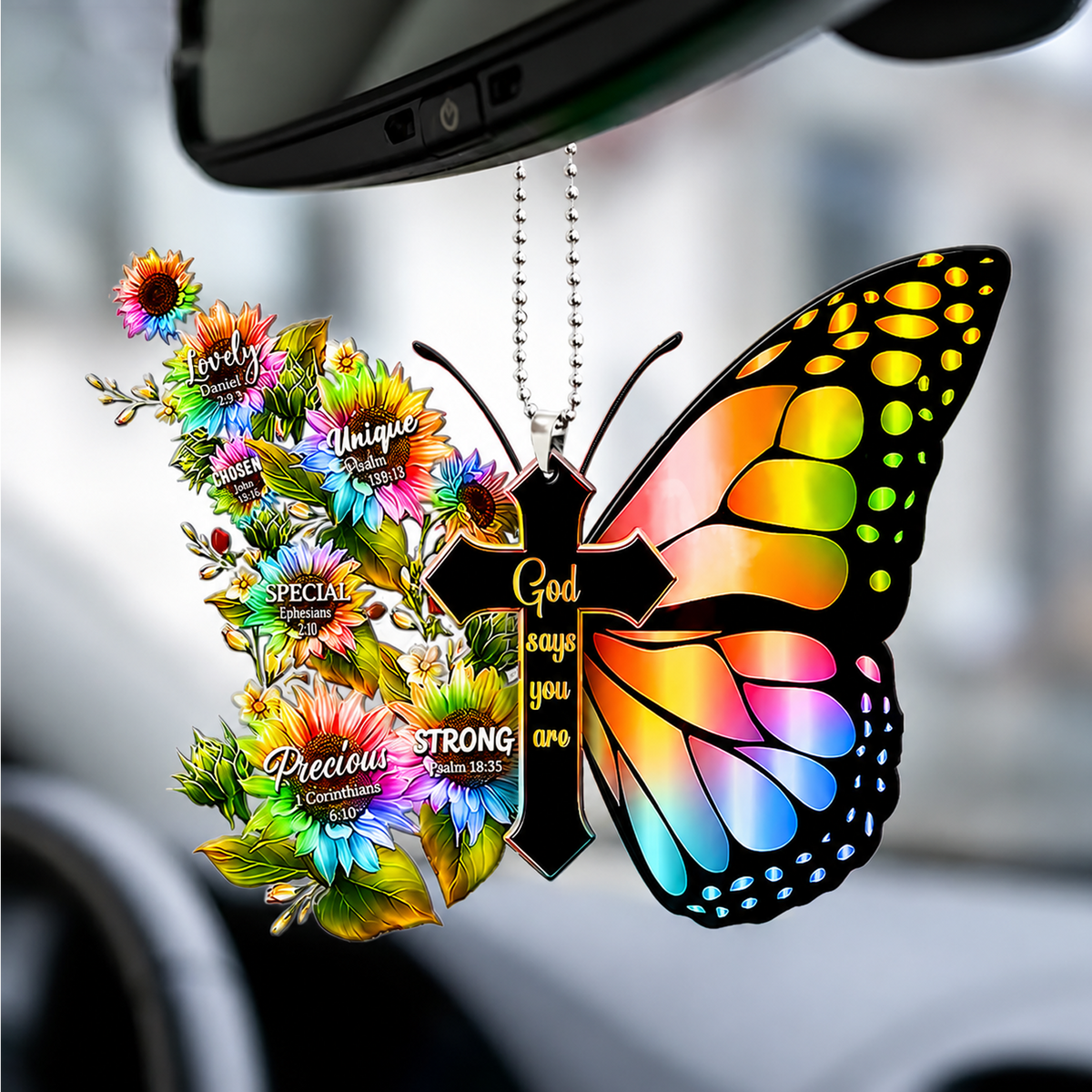 Rainbow Butterfly Cross God Says You Are Ornament