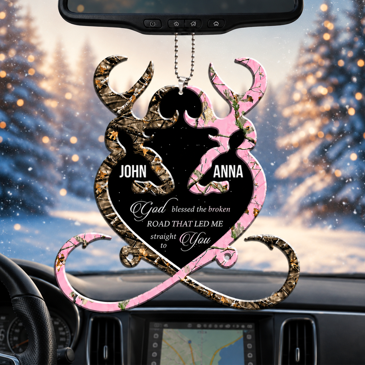 Buck N Doe Heart God Blessed Personalized Ornament