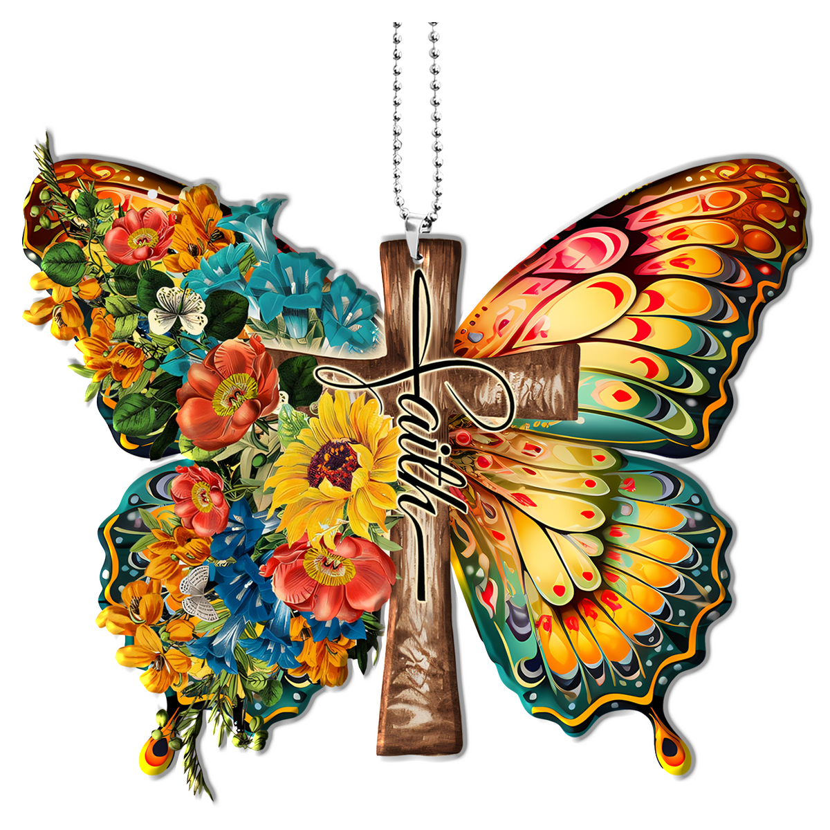 Flowers Butterfly Faith Cross Christian Ornament Gift Christmas Ornament Car Hanging