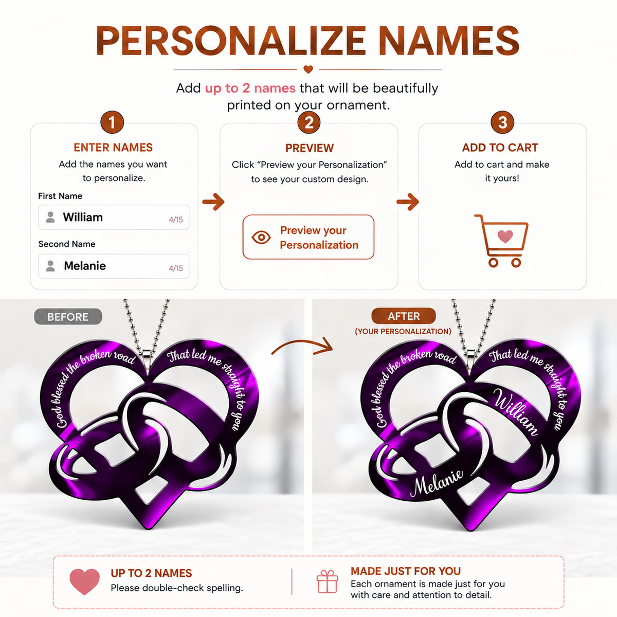 Purple Couple Rings God Blessed Personalized Ornament