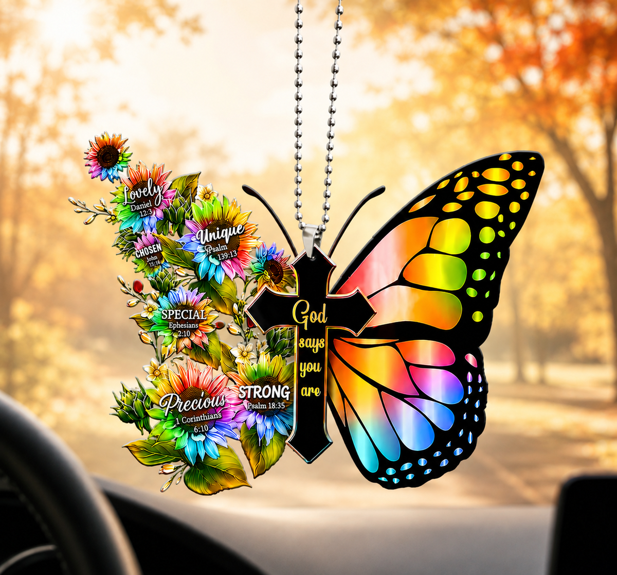 Rainbow Butterfly Cross God Says You Are Ornament