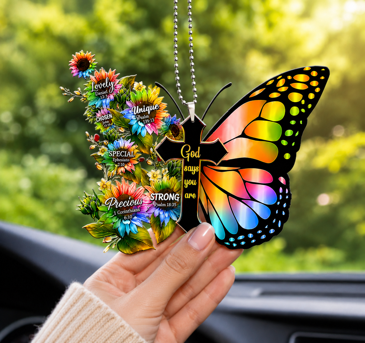 Rainbow Butterfly Cross God Says You Are Ornament