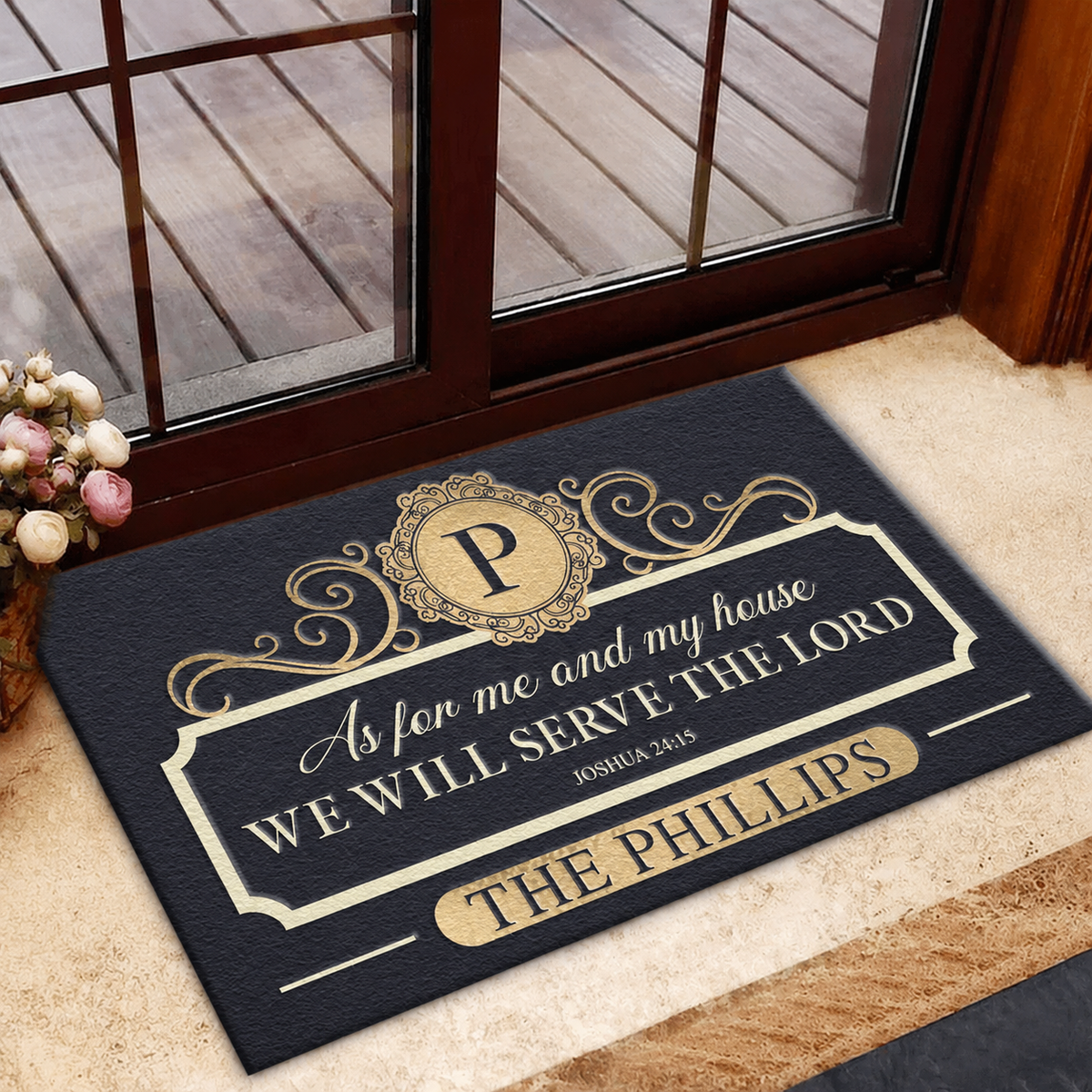 Personalized Elegant Family Home Serve The Lord Doormat - Housewarming Gift, Wedding Gift