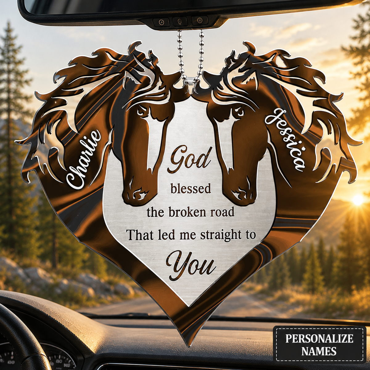 Couple Horse Heart God Blessed Personalized Ornament, Custom Name Heart Ornament, Couple Gift, Horse Lover Gift, Anniversary Gift