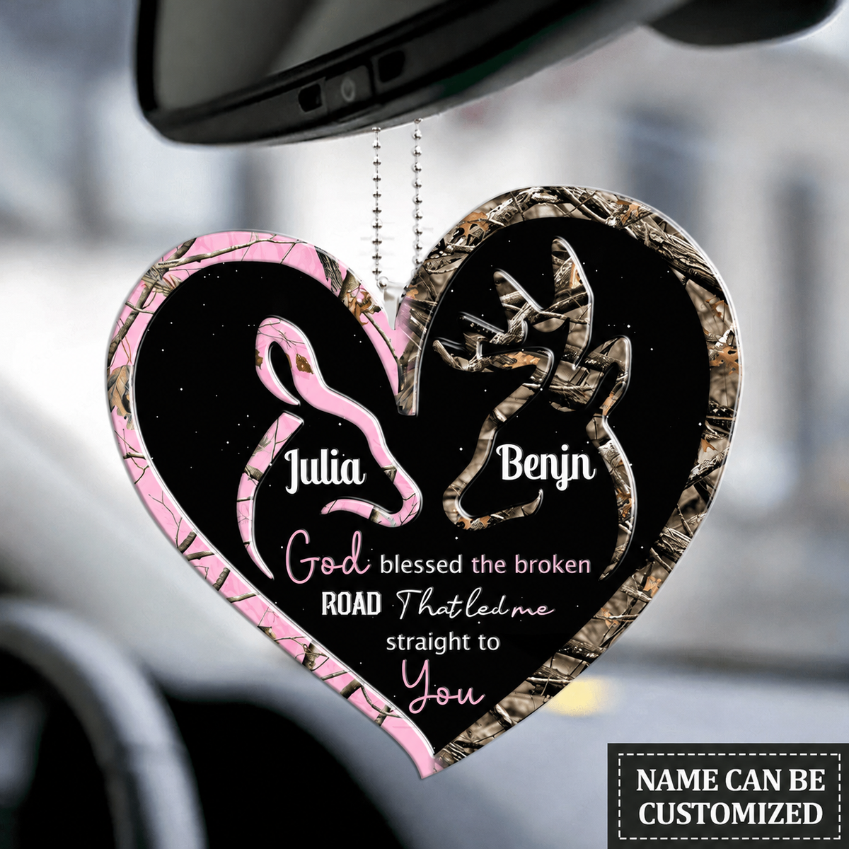 Personalized Deer Heart Doe Buck God Blessed Ornament, Custom Gift for Couples, Anniversary Gift