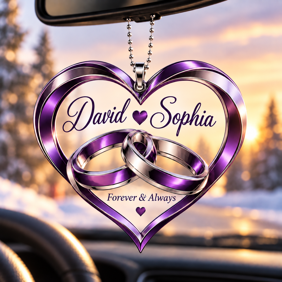 Forever & Always Personalized Couple Ornament – Custom Names, Interlocking Rings Heart Keepsake, Anniversary Gift