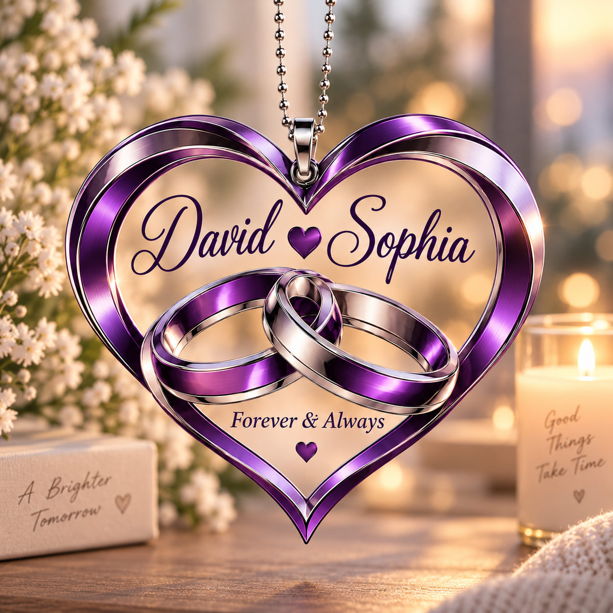 Forever & Always Personalized Couple Ornament – Custom Names, Interlocking Rings Heart Keepsake, Anniversary Gift