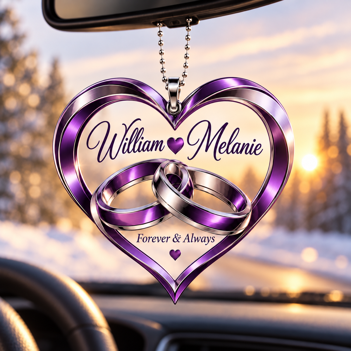 Forever & Always Personalized Couple Ornament – Custom Names, Interlocking Rings Heart Keepsake, Anniversary Gift