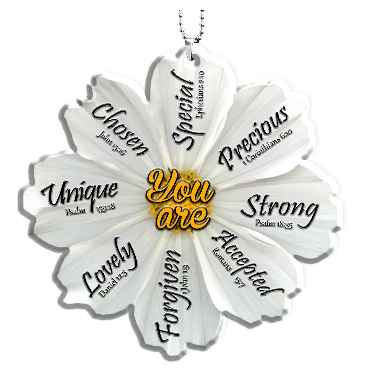 White Cosmos Flower Christian You Are Ornament Gift Bible Verse Christmas Ornament Car Hanging