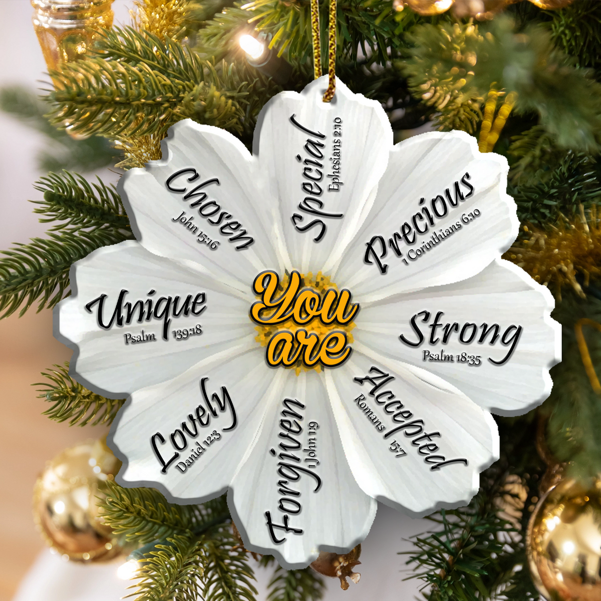 White Cosmos Flower Christian You Are Ornament Gift Bible Verse Christmas Ornament Car Hanging