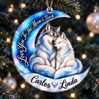 Personalized Names Love You to the Moon & Back Blue Wolf Couple Ornament – Anniversary Keepsake
