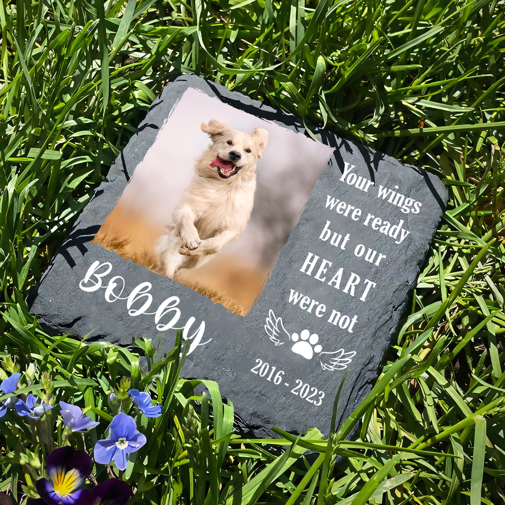 Dog Paw And Pet Photo Your Wings Were Ready Custom Dog Memorial Stone, Pet Memorial Gifts - Personalized Custom Memorial Tombstone