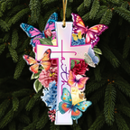 Flowers Faith Cross Butterflies Christian Ornament Gift Christmas Ornament Car Hanging