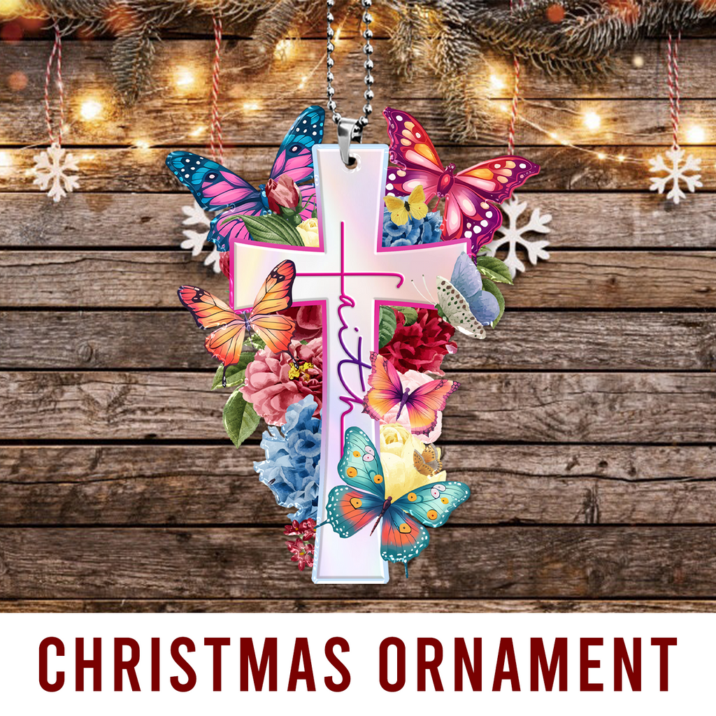 Flowers Faith Cross Butterflies Christian Ornament Gift Christmas Ornament Car Hanging