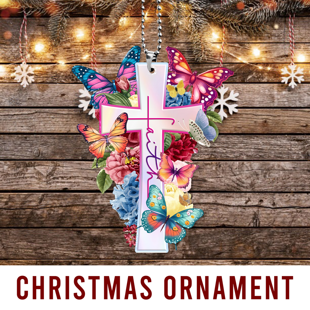 Flowers Faith Cross Butterflies Christian Ornament Gift Christmas Ornament Car Hanging