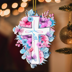 Pink Blue Flowers Butterflies Faith Cross Christian Ornament Gift Christmas Ornament Car Hanging