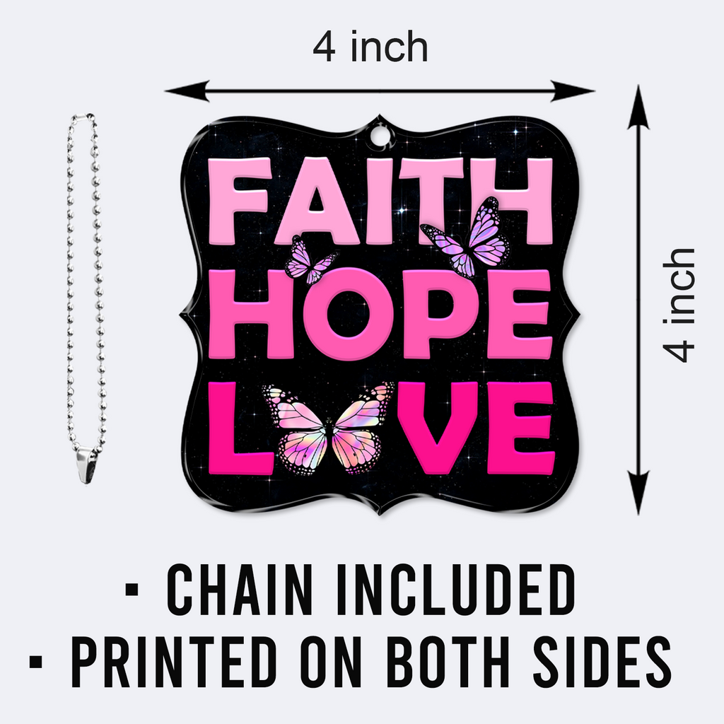 Pink Faith Hope Love Butterflies Christian Ornament Gift Christmas Ornament Car Hanging