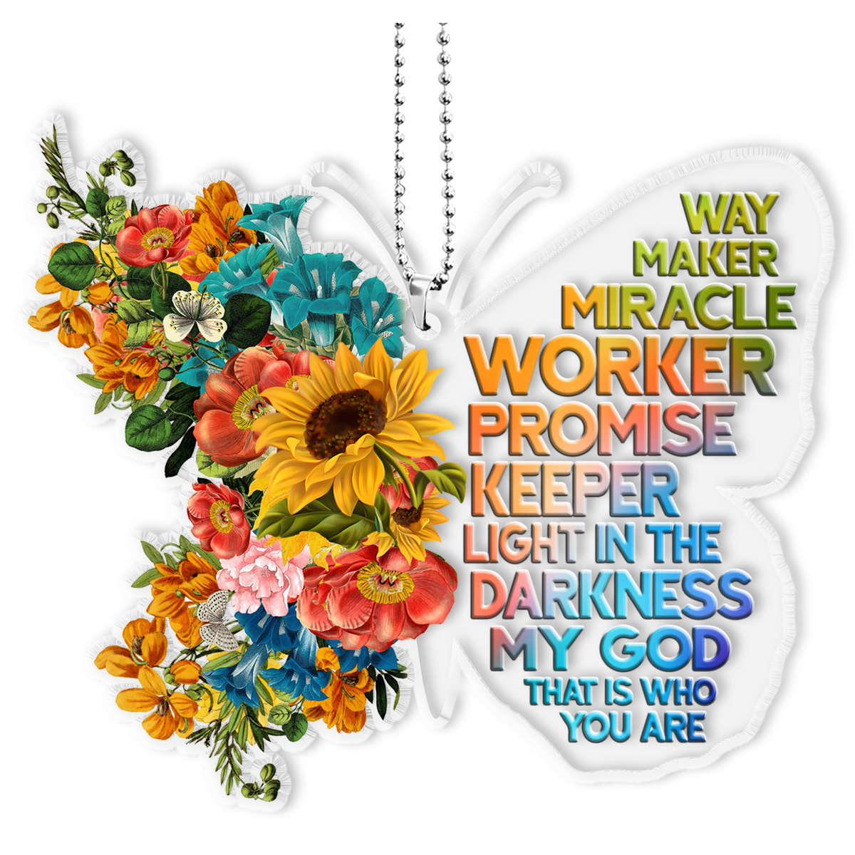 Colorful Flowers Butterfly Way Maker Christian Ornament Gift Christmas Acrylic Transparent Ornament Car Hanging