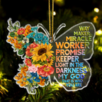 Colorful Flowers Butterfly Way Maker Christian Ornament Gift Christmas Acrylic Transparent Ornament Car Hanging
