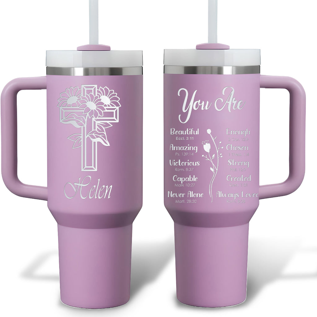 You Are Bible Verse 40oz Personalized Tumbler Travel Cup - Birthday, Christmas Gifts for Women - Inspiration Gifts