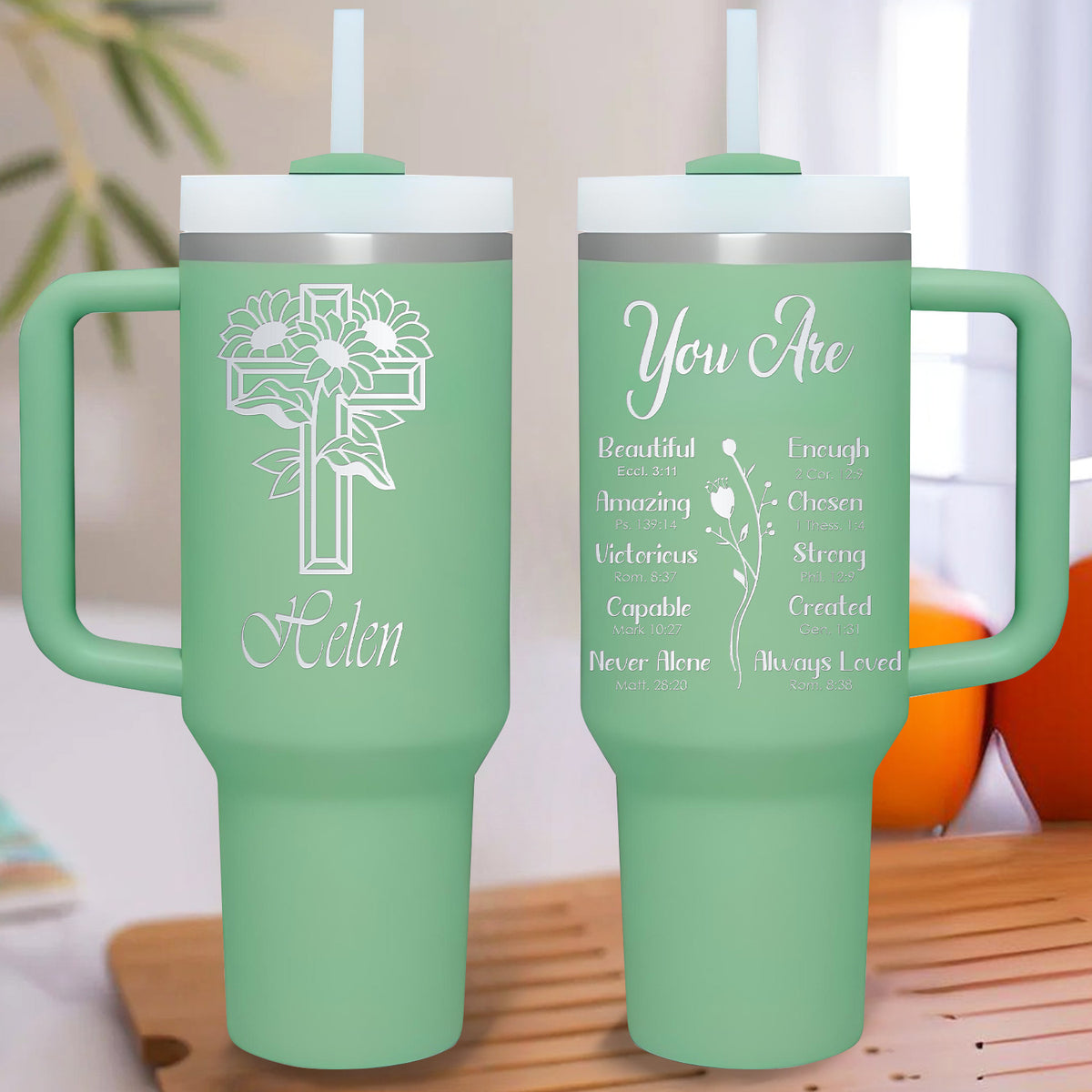 You Are Bible Verse 40oz Personalized Tumbler Travel Cup - Birthday, Christmas Gifts for Women - Inspiration Gifts