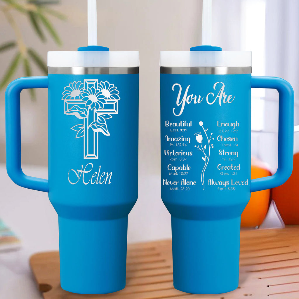 You Are Bible Verse 40oz Personalized Tumbler Travel Cup - Birthday, Christmas Gifts for Women - Inspiration Gifts