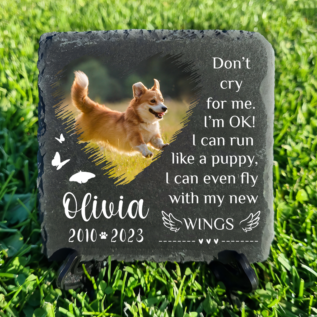 Heart Brush Pet Photo Don't Cry For Me Custom Dog Memorial Stone, Pet Memorial Gifts - Personalized Custom Memorial Tombstone