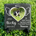 Heart Wings Pet Photo I'll Hold You In My Heart Custom Dog Memorial Stone, Pet Memorial Gifts - Personalized Custom Memorial Tombstone