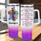 Colorful Butterfly Cross Inspirational Christian 40 Oz Tumbler With Handle - Personalized Stainless Steel Tumbler