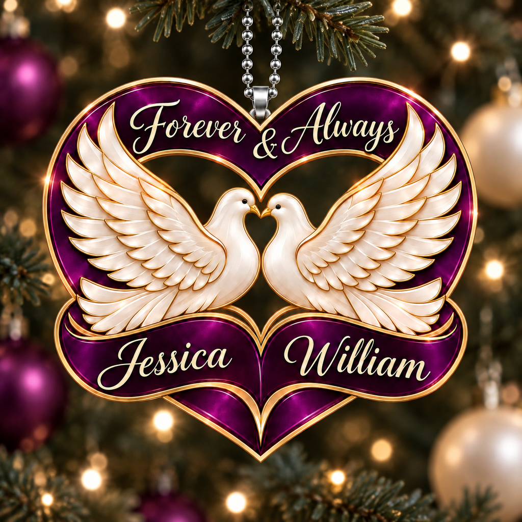 Personalized Names Dove Couple Heart Ornament – Anniversary Keepsake