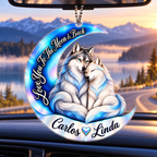 Personalized Names Love You to the Moon & Back Blue Wolf Couple Ornament – Anniversary Keepsake