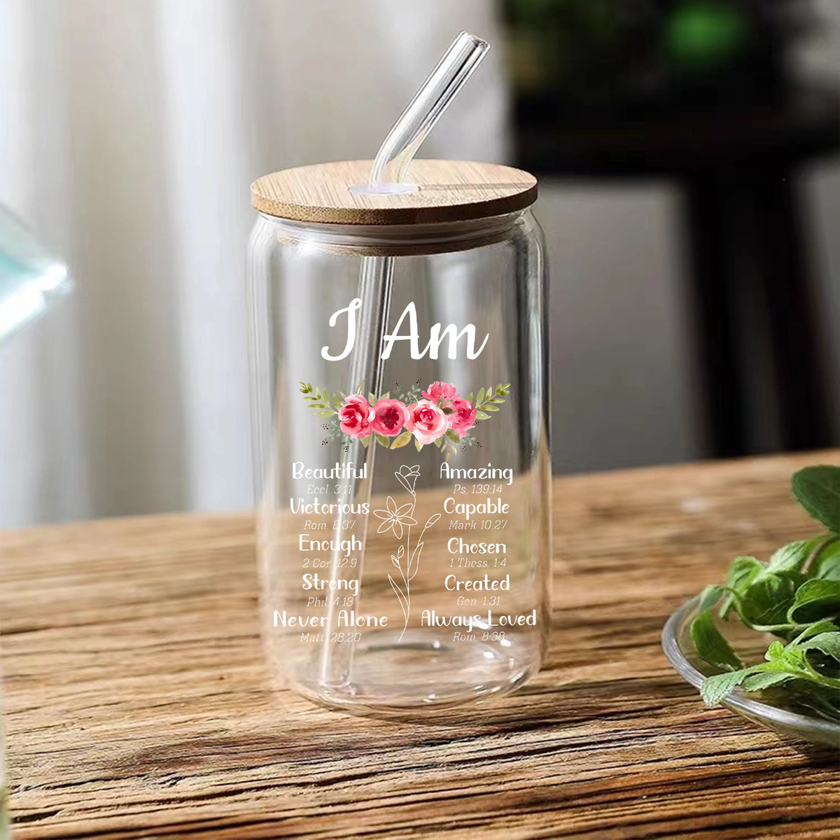 Floral I Am Can Glass Christian Gifts for Women