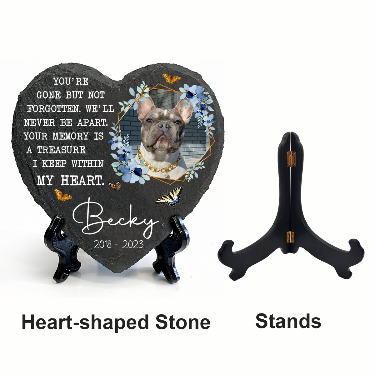 Blue Floral Butterfly Dog Photo You Are Gone But Not Forgotten Custom Dog Memorial Stone, Pet Memorial Gifts - Personalized Custom Memorial Tombstone