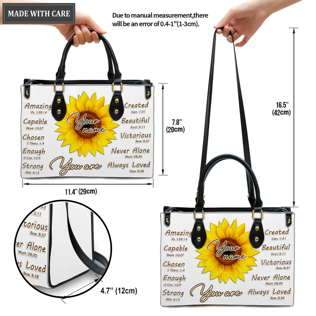 Sunflower Identity In Christ You Are - Personalized Custom Leather Bag