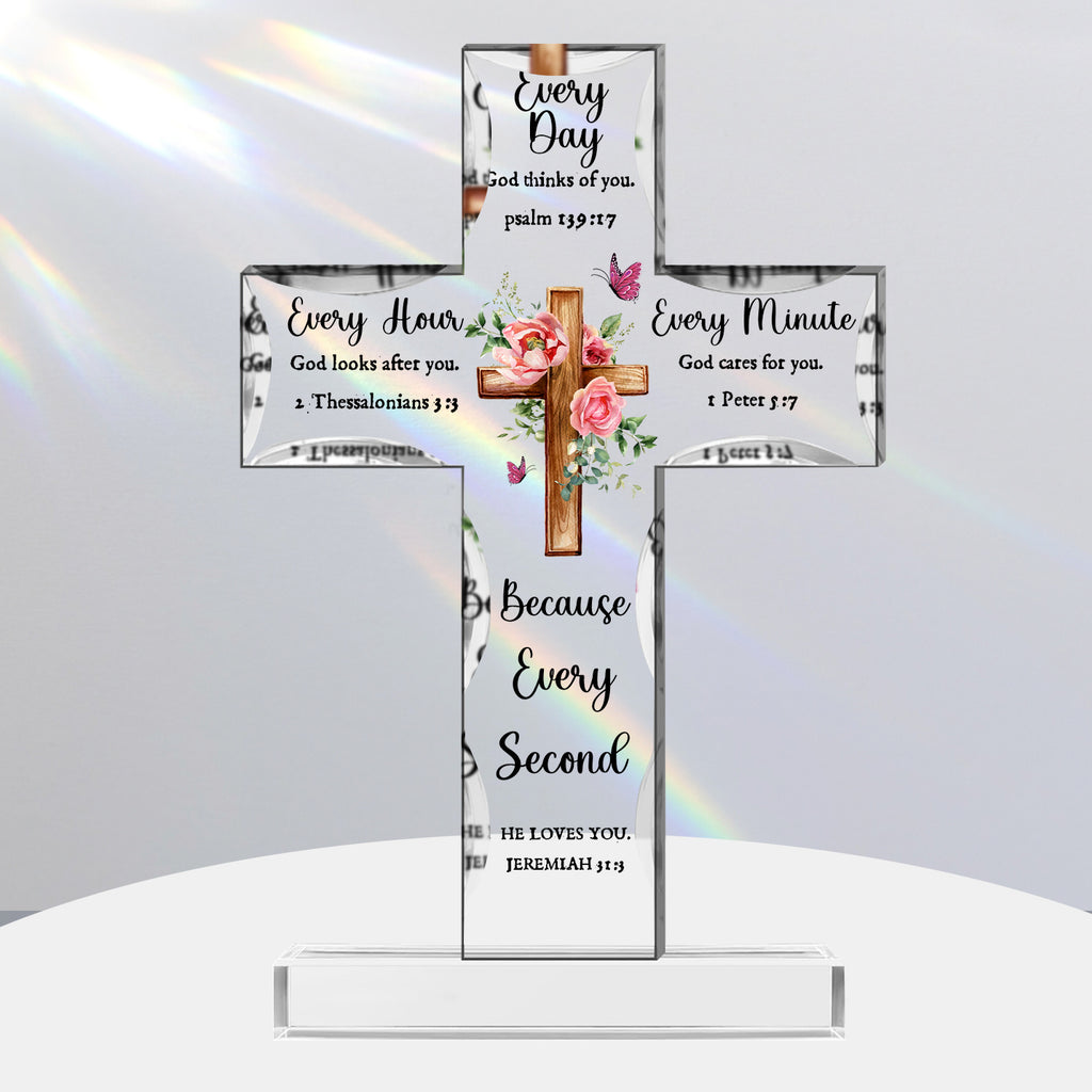 Every Second He Loves You Cross Shaped Acrylic Plaque Christian Gifts Religious Gifts Inspirational Gifts with Bible Verse Prayers