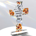Everything beautiful In Its Time Cross Shaped Acrylic Plaque Christian Gifts Religious Gifts Inspirational Gifts with Bible Verse Prayers
