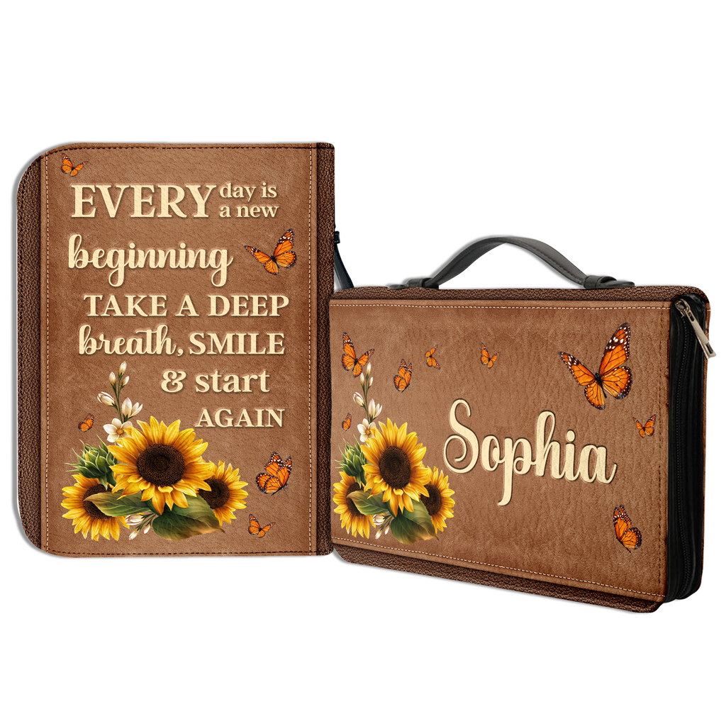 Sunflower Leather Every Day Is A New Beginning Christian Personalized Bible Cover