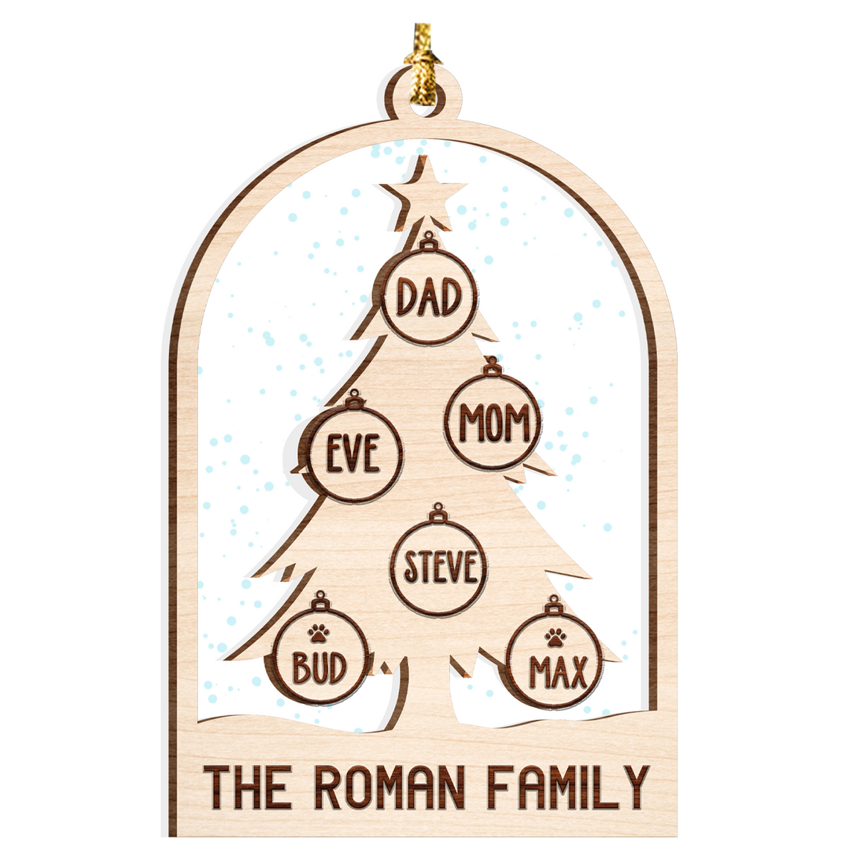 Snow Christmas Tree Family Custom 2 Layers Christmas Car Hanging Wooden Transparent Acrylic Ornament