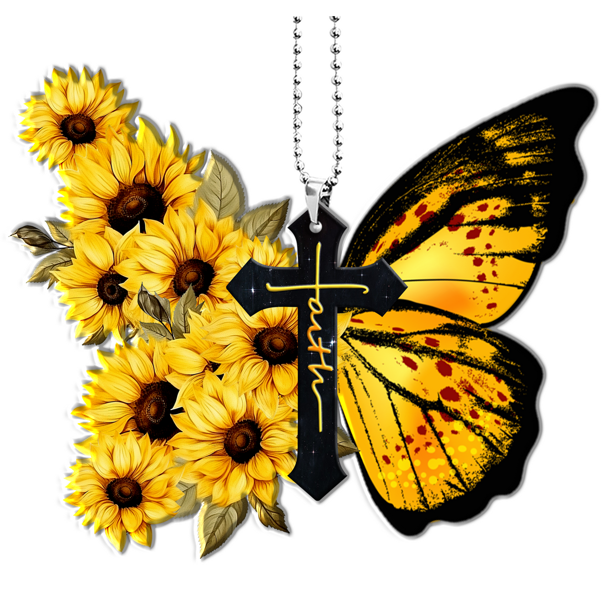 Butterfly Sunflower Cross Christian Gifts For Women, Birthday Gifts For Women, Ornament Gift, Christmas Ornament Car Hanging