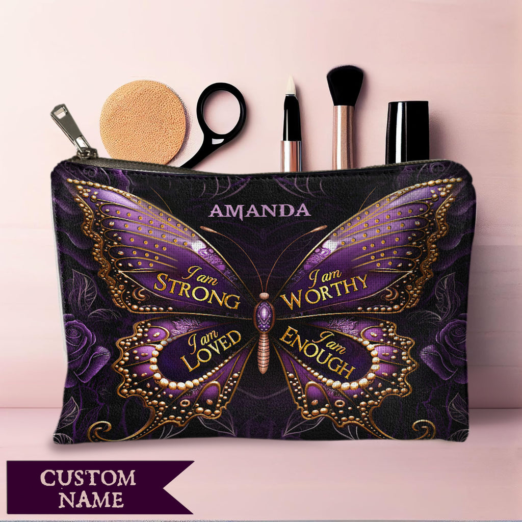 I Am Strong Personalized Cosmetic Bag Inspirational Gifts Christian Gift