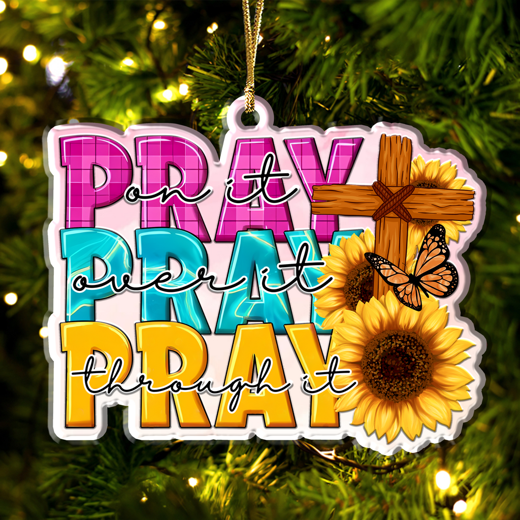 Sunflower Cross Pray On It Christian Gifts For Women, Birthday Gifts For Women, Ornament Gift, Christmas Ornament Car Hanging
