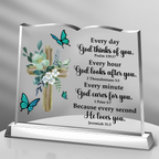 Blue Flowers Cross Christian Bible Verses Decor Christmas Christian Gift for Woman Prayers Religious Gift Acrylic Plaque