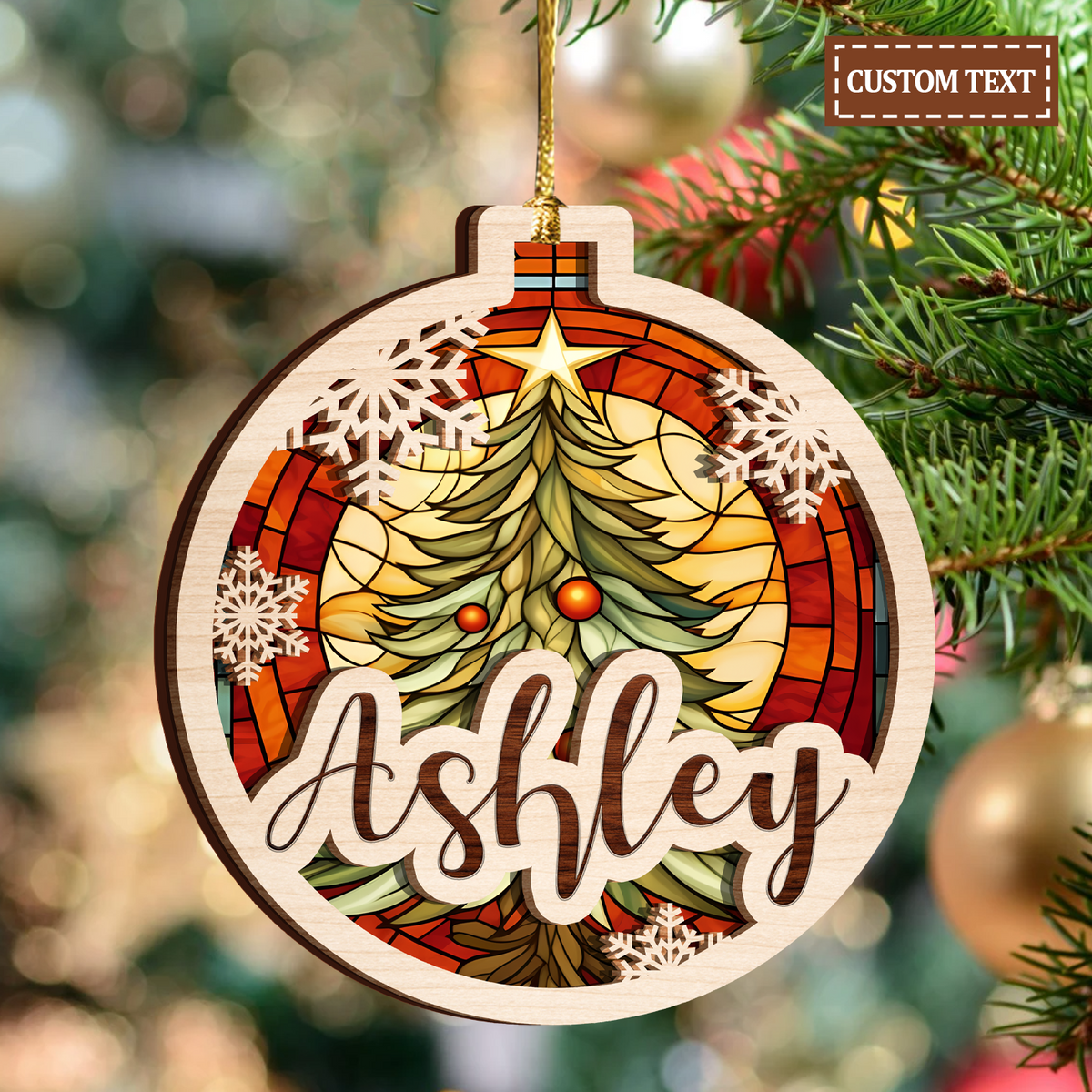 Christmas Stained Glass Snowflake Two Layers Suncatcher Ornament Christmas Ornament Car Hanging Ornament
