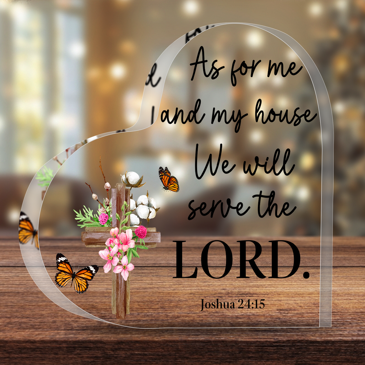 Floral Cross Butterfly As For Me And My House Acrylic Plaque