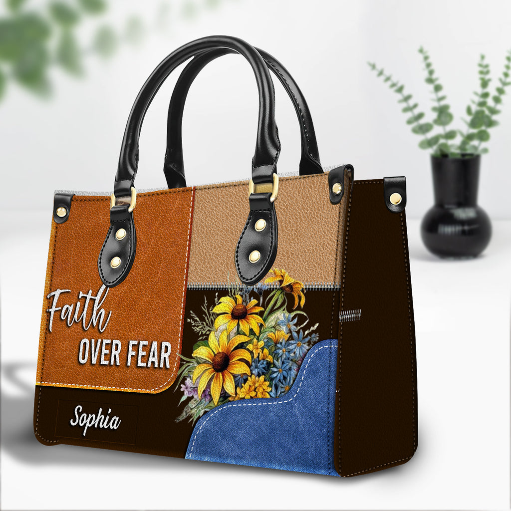 Faith Over Fear Personalized Sunflower Leather Handbag Religious Gift Christian Gifts For Women
