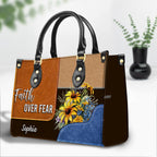 Faith Over Fear Personalized Sunflower Leather Handbag Religious Gift Christian Gifts For Women